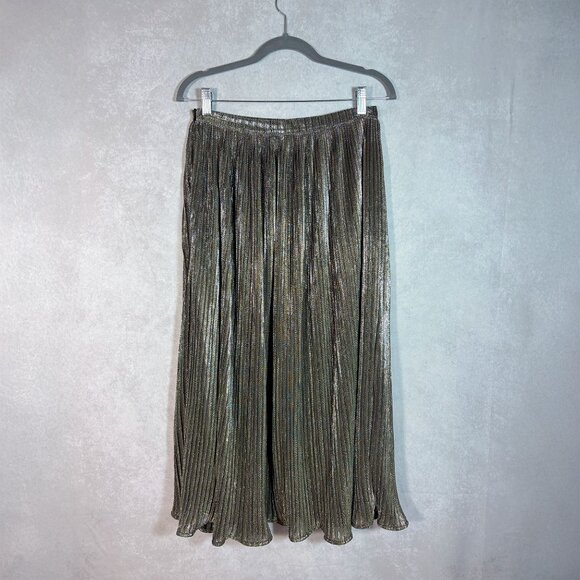 Lulus Bold Entrance Pleated Midi Skirt Black and Gold Size M - Picture 7 of 10